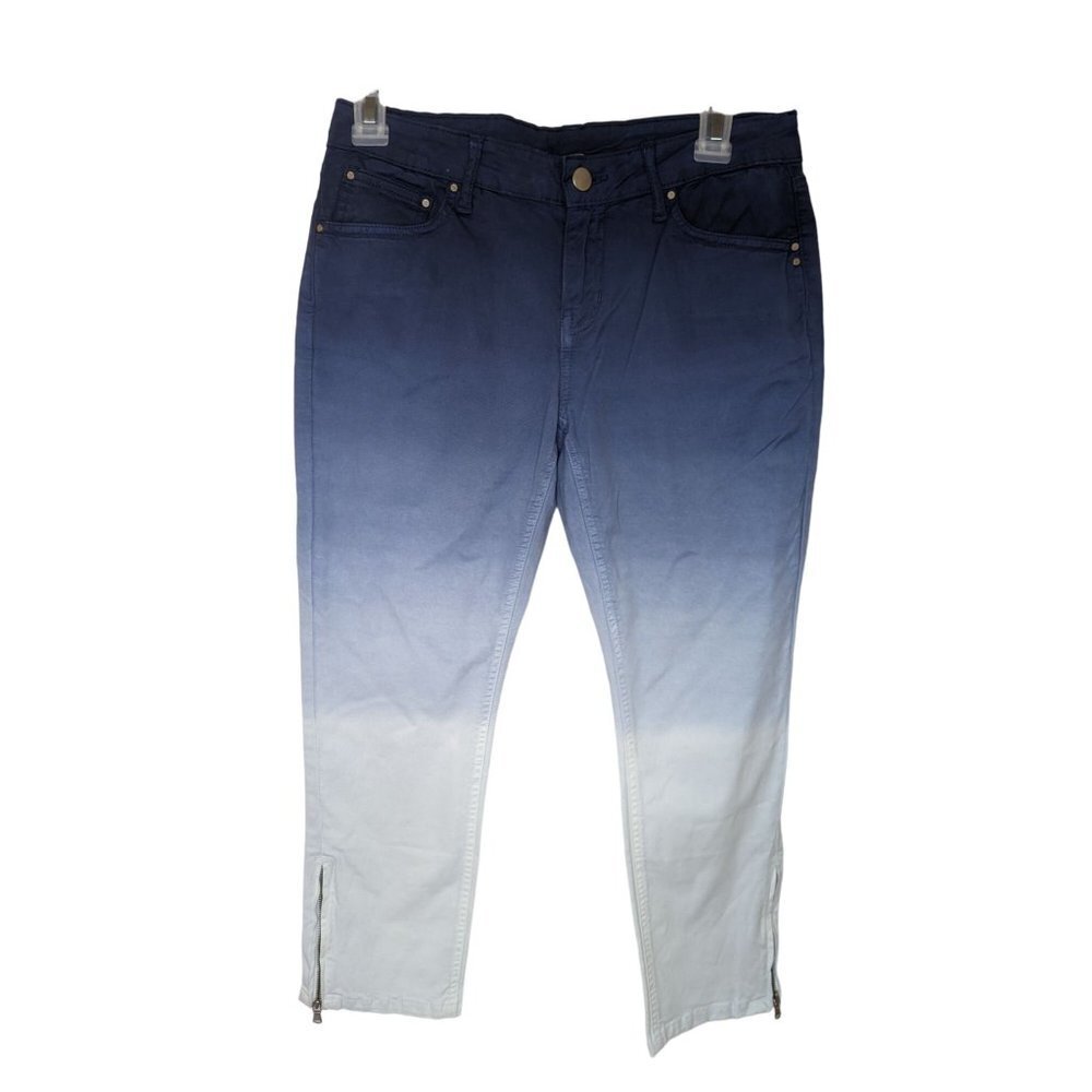 Soft Surroundings Sz 28 Womens Ombre Ankle Zip Jeans Mid Rise‎ Denim Blue White